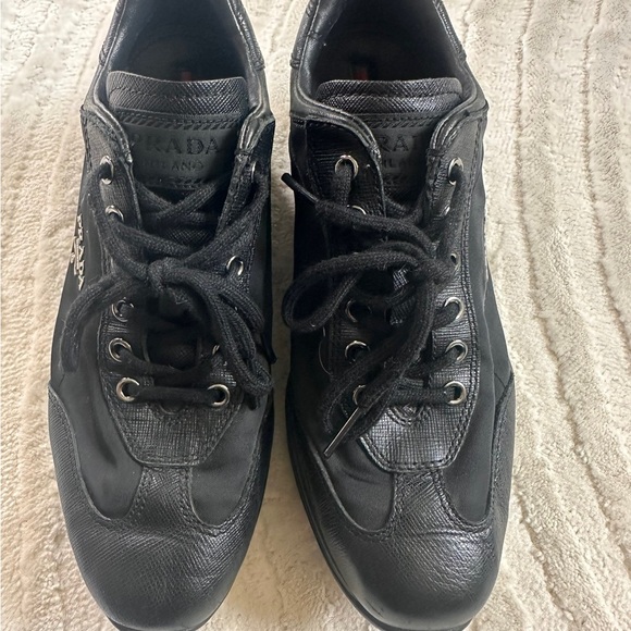Prada Black Sneakers with Sleek Design and Rubber Sole sz 6.5 - Picture 6 of 8